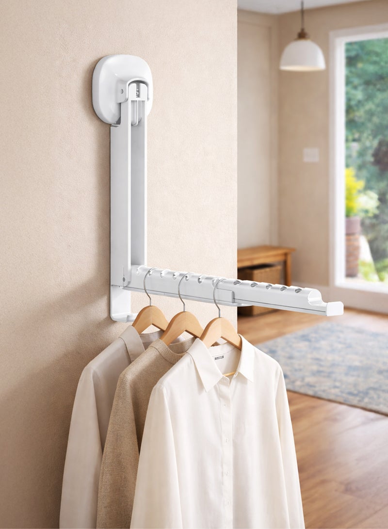 توشيونيكس رف تجفيف ملابس تلسكوبي مزود بكوب شفط - حامل ملابس قابل للطي يُثبت على الحائط، قابل للتعديل من 22.3 إلى 34.7 سم، 6-12 فتحة، شفط قوي، منظم ملابس محمول للحمام والسفر بدون حفر (رمادي/أبيض) - Image 1